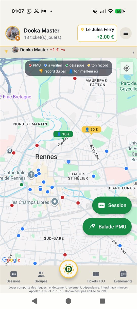 La carte des bars PMU dans Dooka